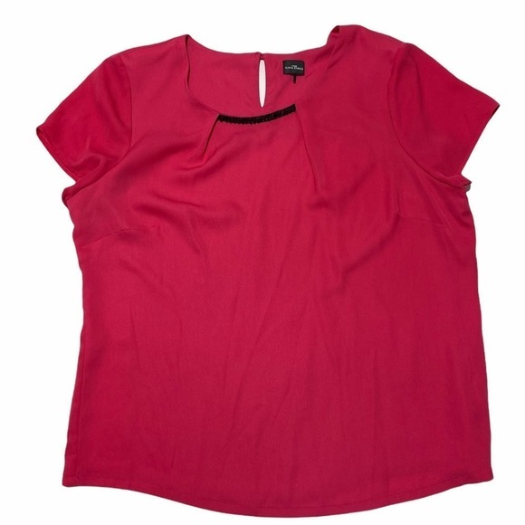 YOUR Sixth Sense Hot Pink Pleated Short Sleeve Top - Picture 5 of 10